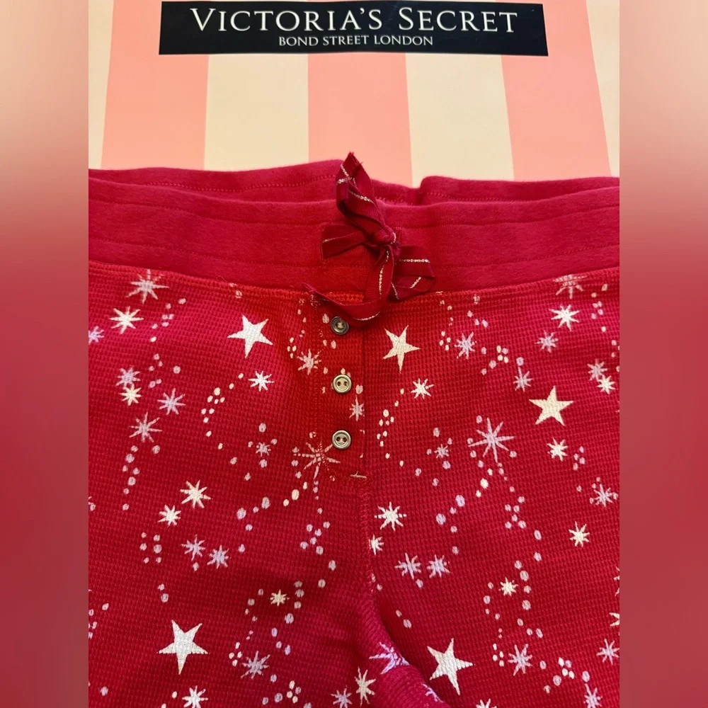 VICTORIA’S SECRET VINTAGE Y2K THERMAL PJ PAJAMA SET HENLEY RED STARS RARE NWT M - Picture 9 of 11